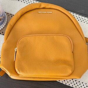 Michael Kors Mustard Pebbled Leather Backpack With Front Pocket